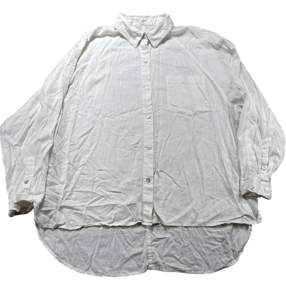 Wilfred Free Shirt Womens Medium White Linen Rayon Button Up Collared Tunic Top